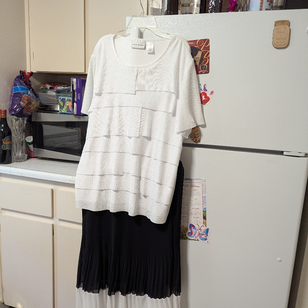 White and Black Pleated Skirt & Blouse